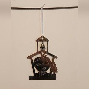 3 1/2” Pressed Brass Christmas Ornament Teacher School with Bell